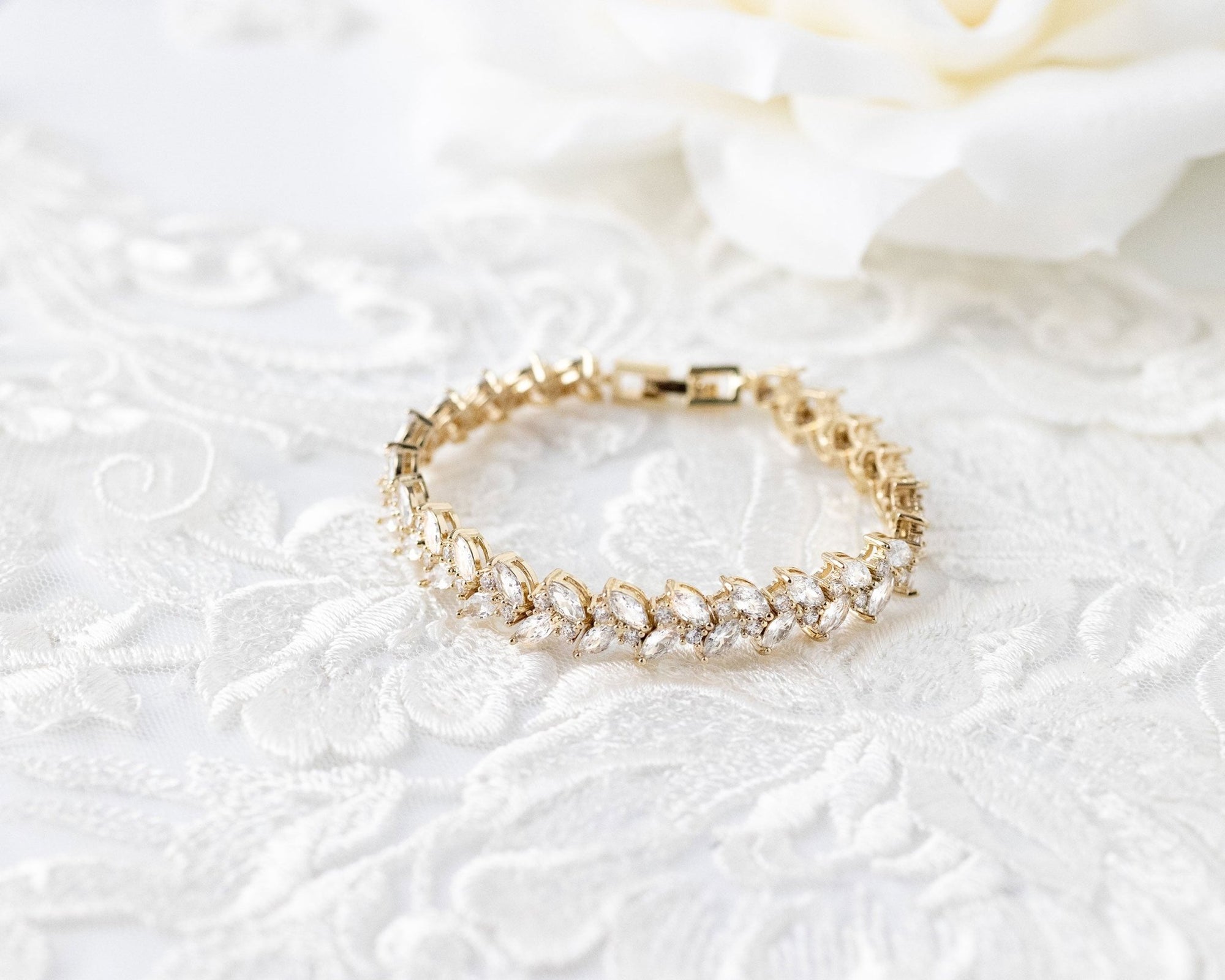 Leaf Bridal Tennis Bracelet of CZ - Bracelet - Cassandra Lynne