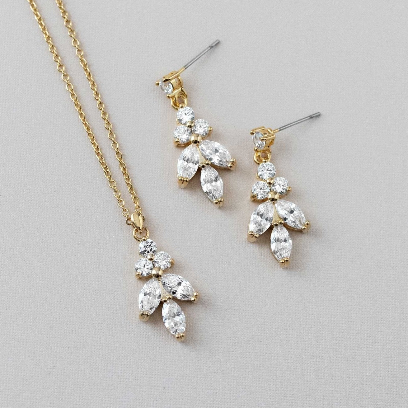 Leaf CZ Pendant Necklace Set - Necklace Set - Cassandra Lynne