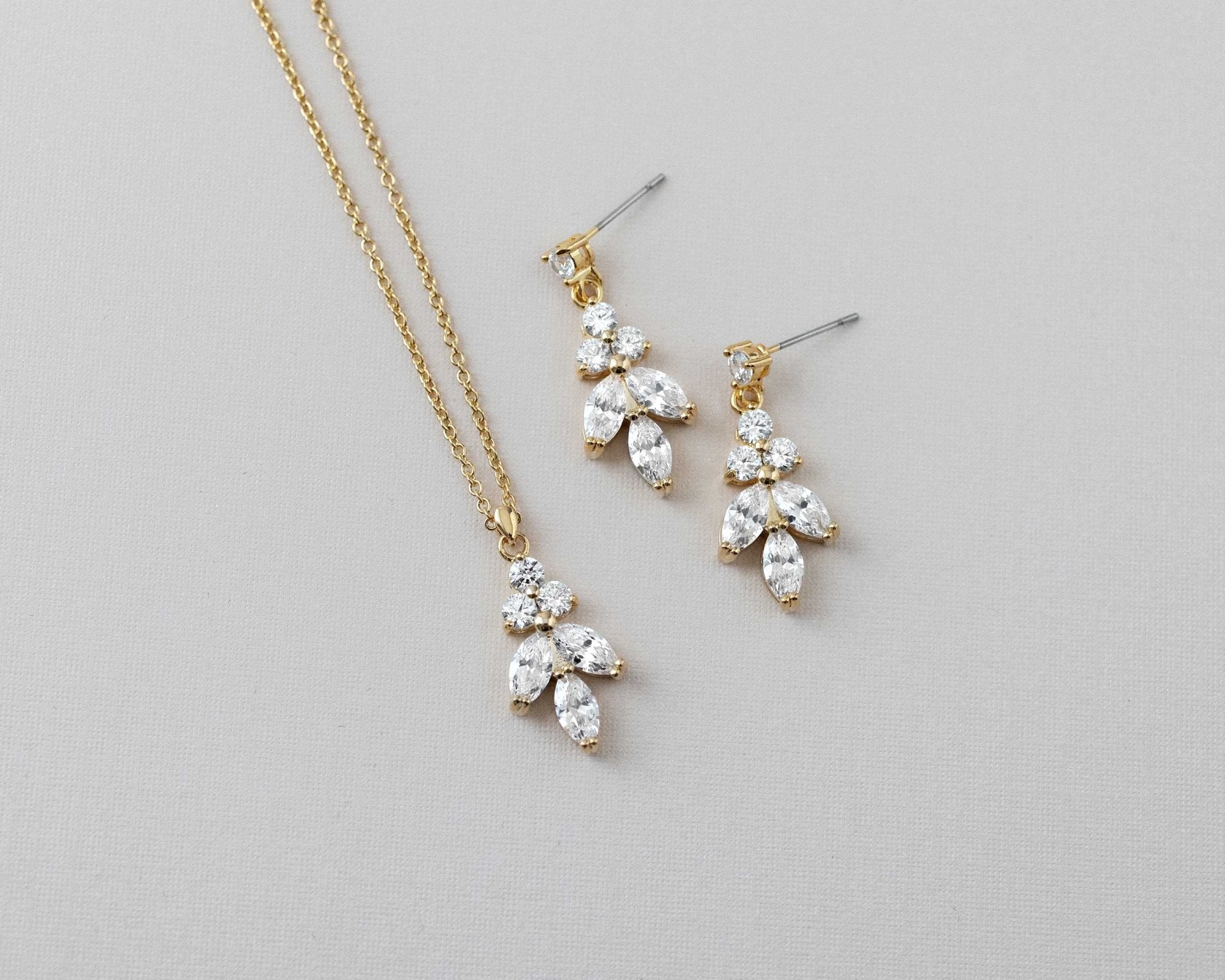 Leaf CZ Pendant Necklace Set - Necklace Set - Cassandra Lynne