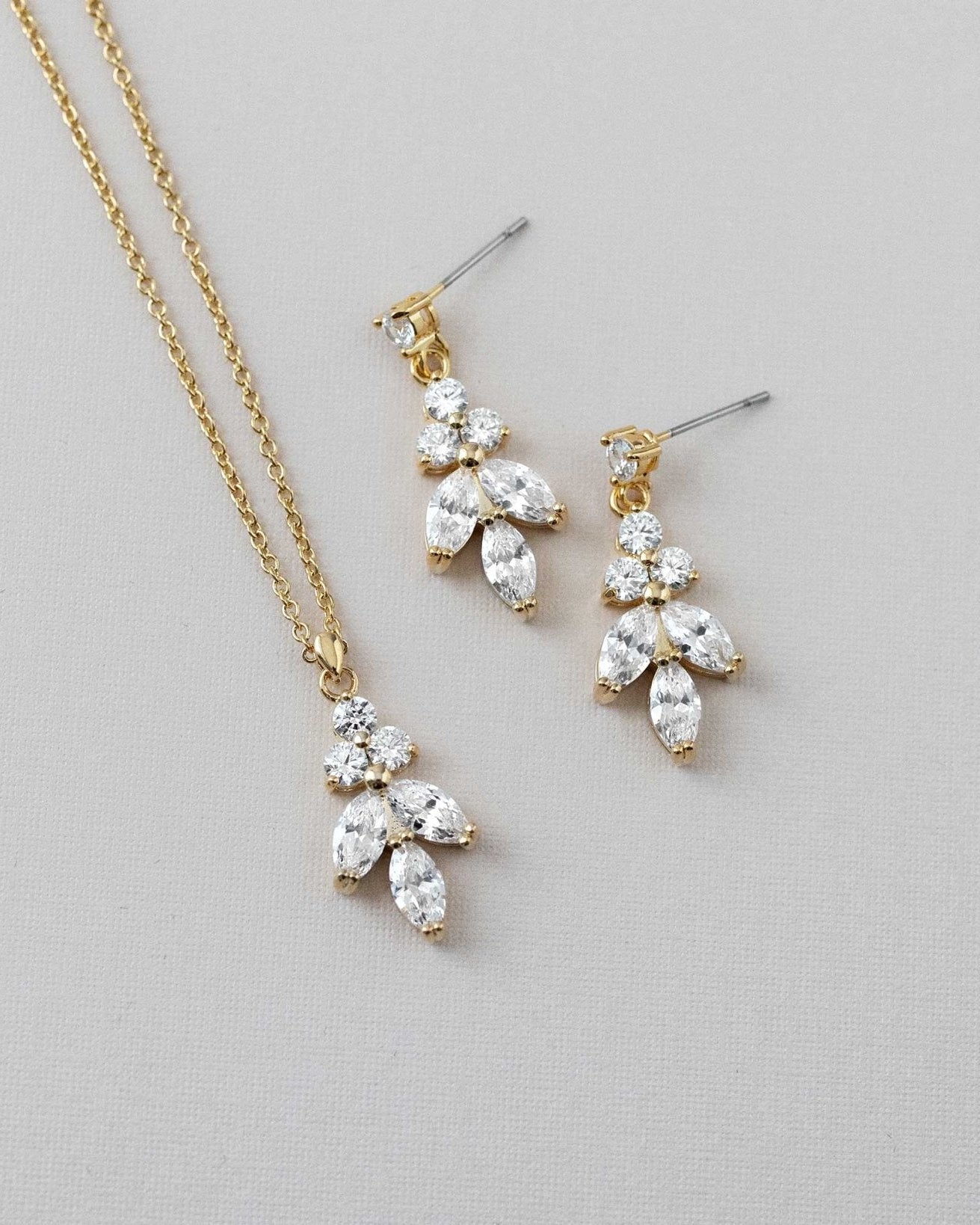Leaf CZ Pendant Necklace Set - Necklace Set - Cassandra Lynne