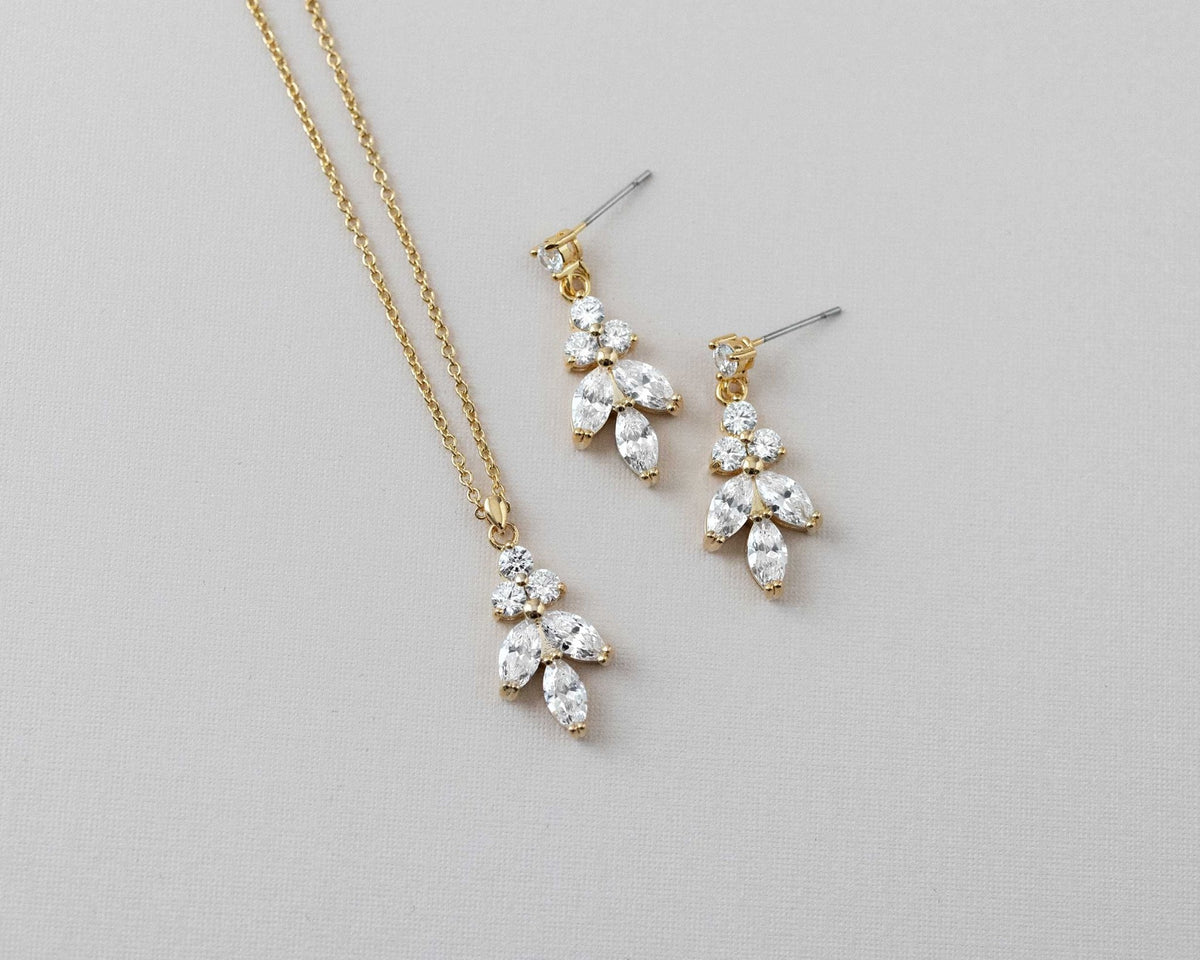 Leaf CZ Pendant Necklace Set - Necklace Set - Cassandra Lynne