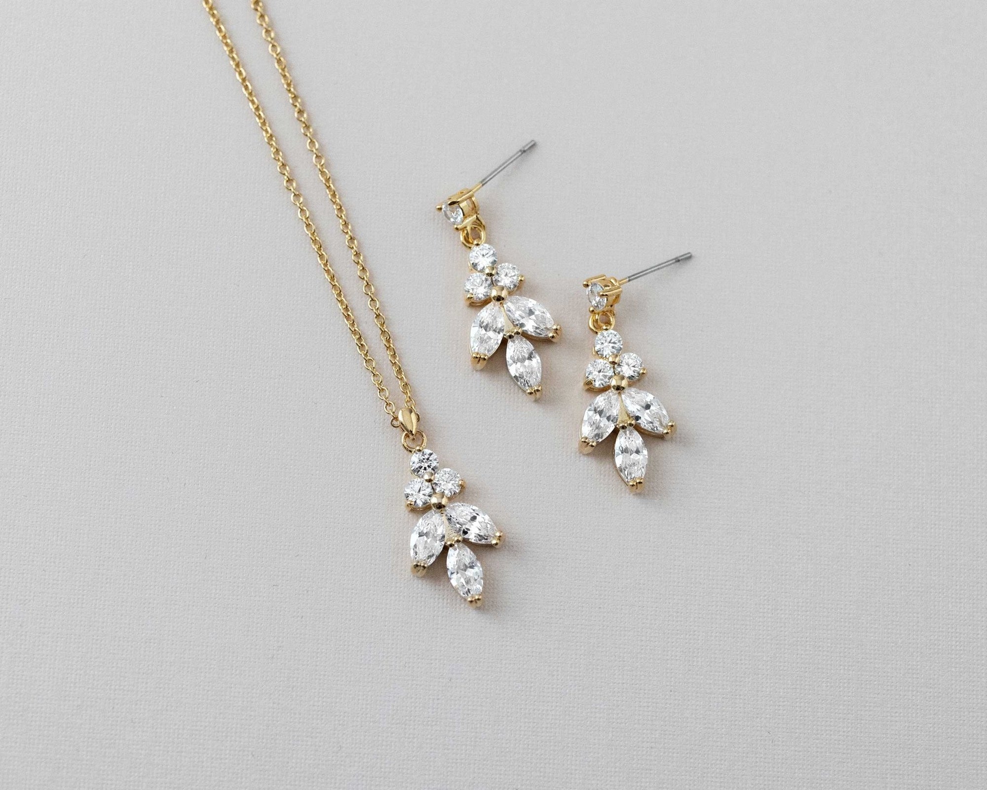 Leaf CZ Pendant Necklace Set - Necklace Set - Cassandra Lynne