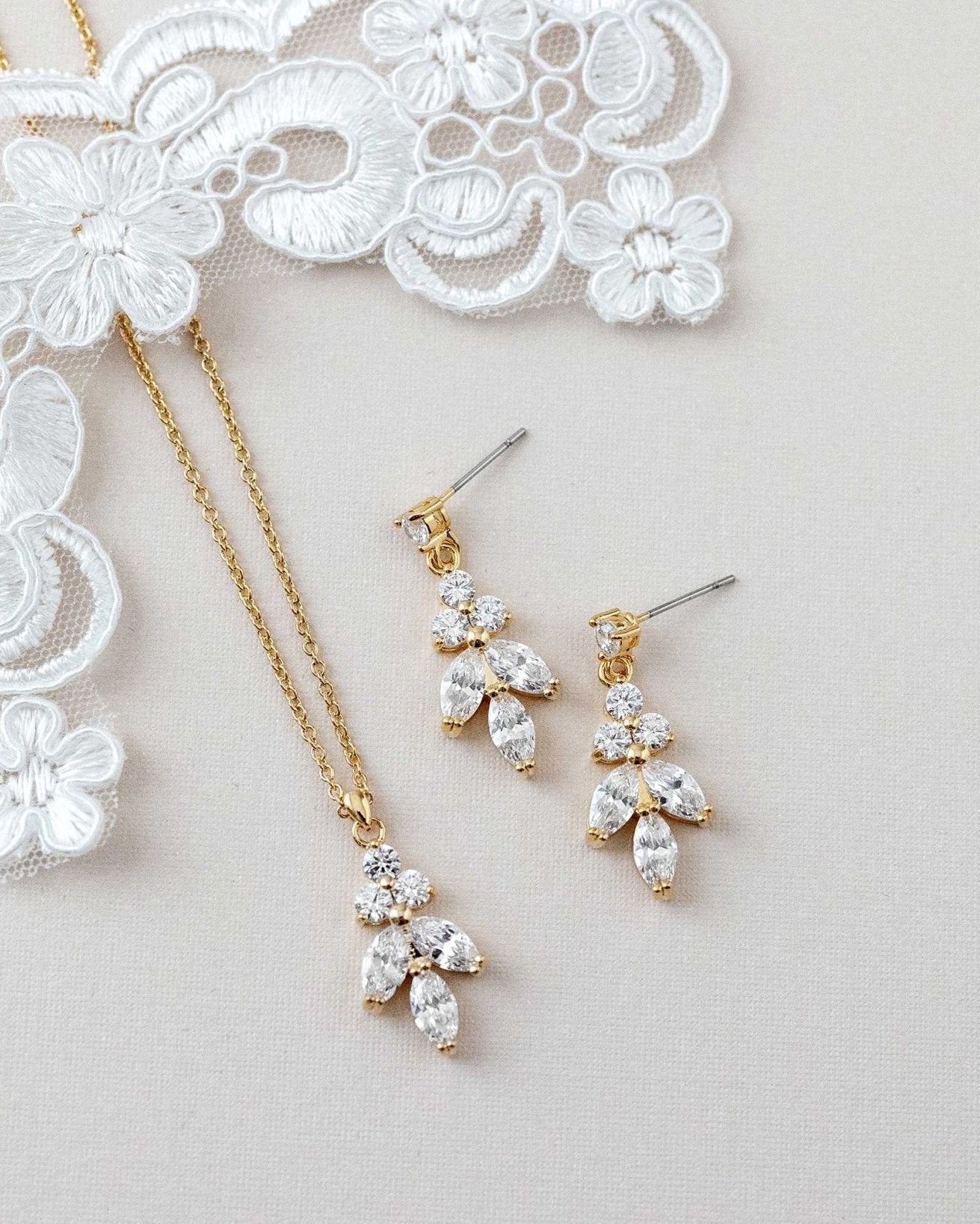 Leaf CZ Pendant Necklace Set - Necklace Set - Cassandra Lynne