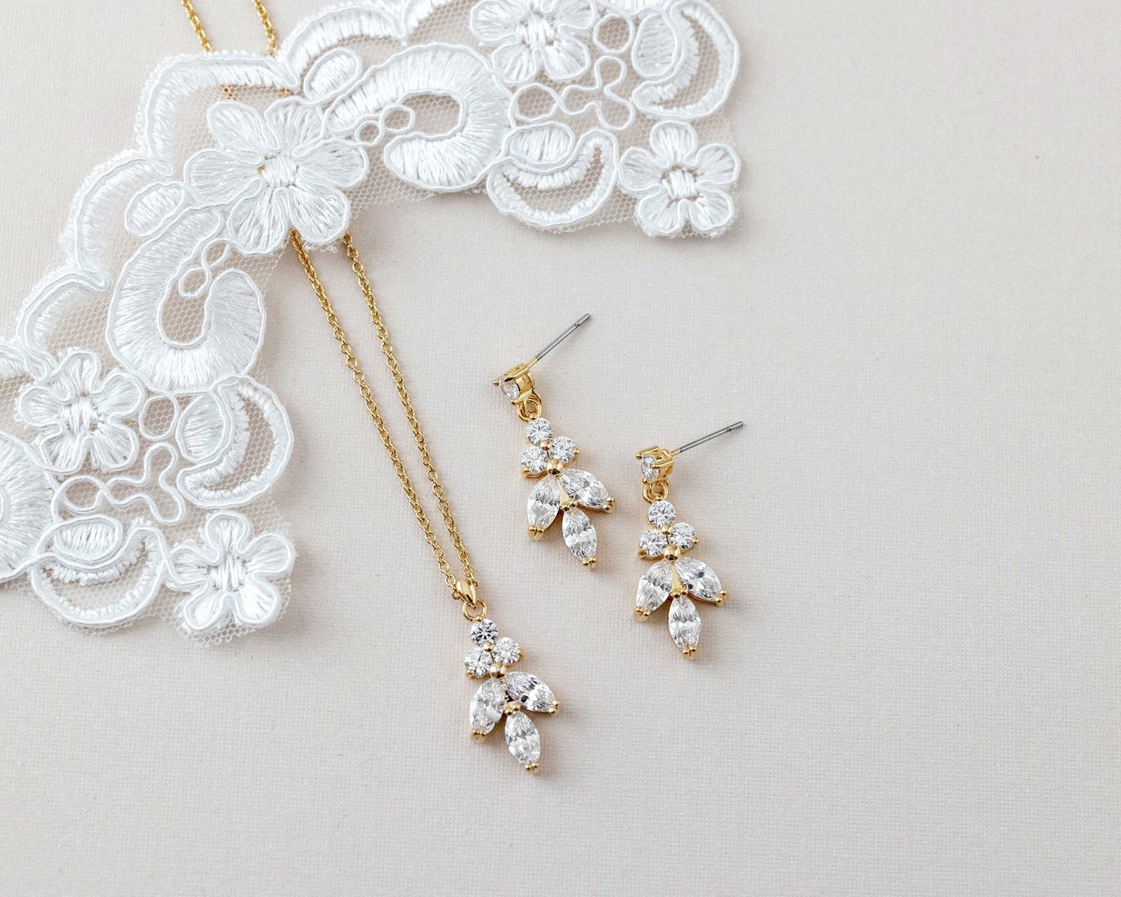 Leaf CZ Pendant Necklace Set - Necklace Set - Cassandra Lynne