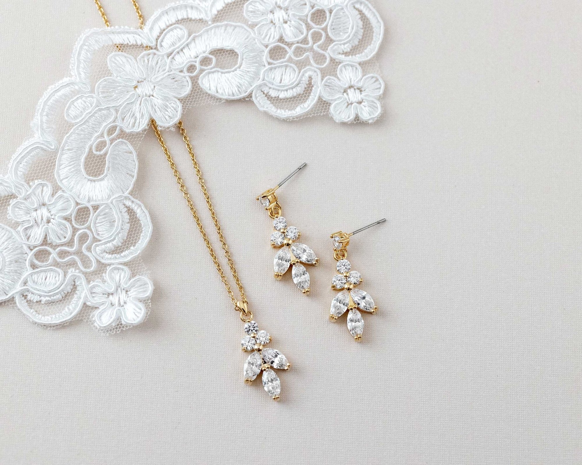 Leaf CZ Pendant Necklace Set - Necklace Set - Cassandra Lynne