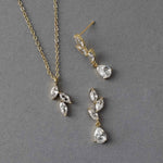 Leaf Pear Drop CZ Pendant & Earrings - Earrings - Cassandra Lynne