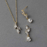 Leaf Pear Drop CZ Pendant & Earrings - Earrings - Cassandra Lynne