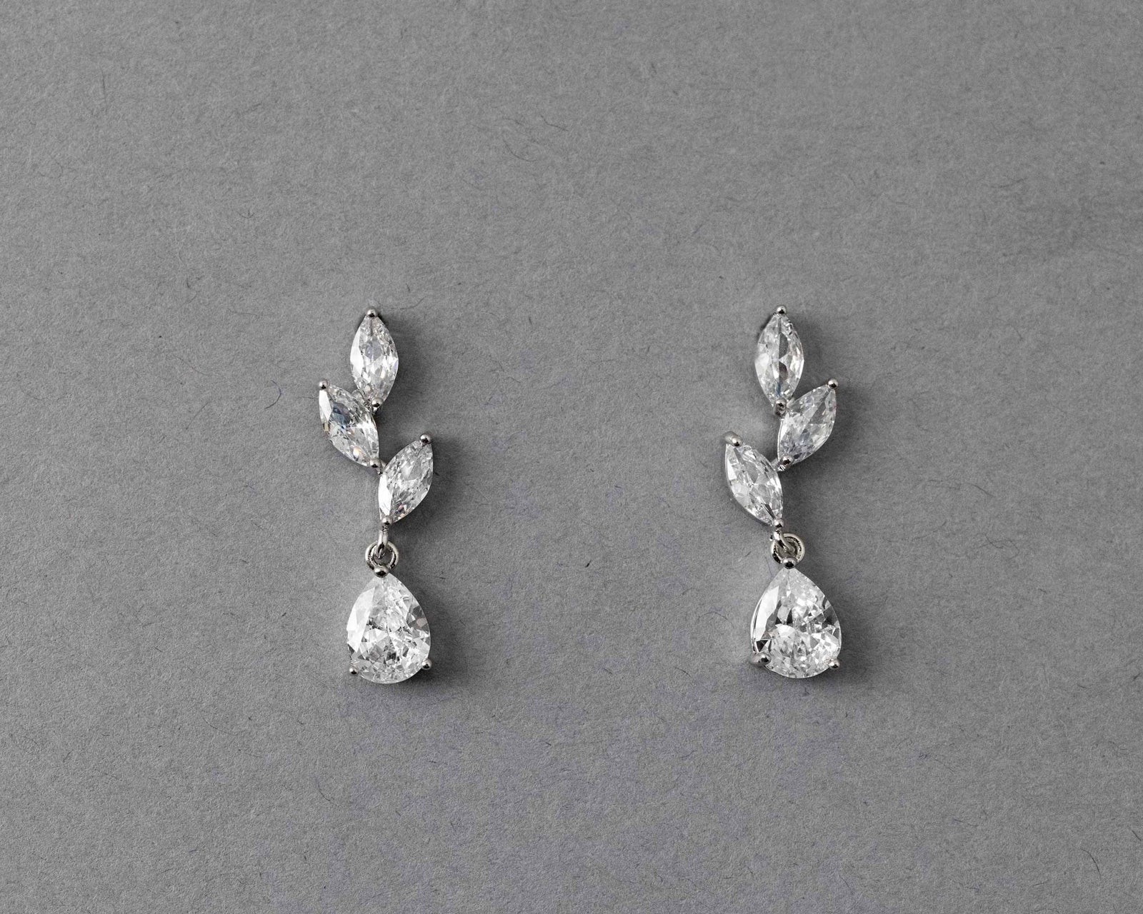Leaf Pear Drop CZ Pendant & Earrings - Earrings - Cassandra Lynne