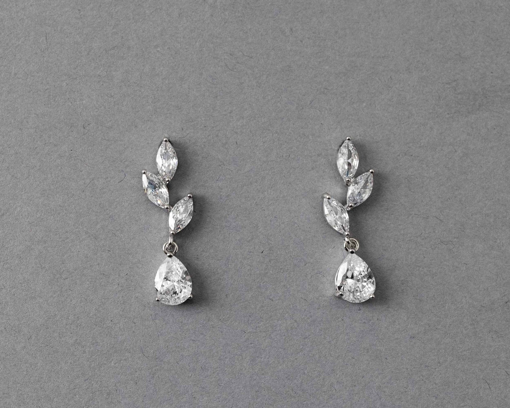 Leaf Pear Drop CZ Pendant & Earrings - Earrings - Cassandra Lynne