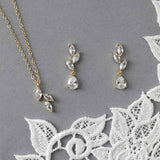 Leaf Pear Drop CZ Pendant & Earrings - Earrings - Cassandra Lynne
