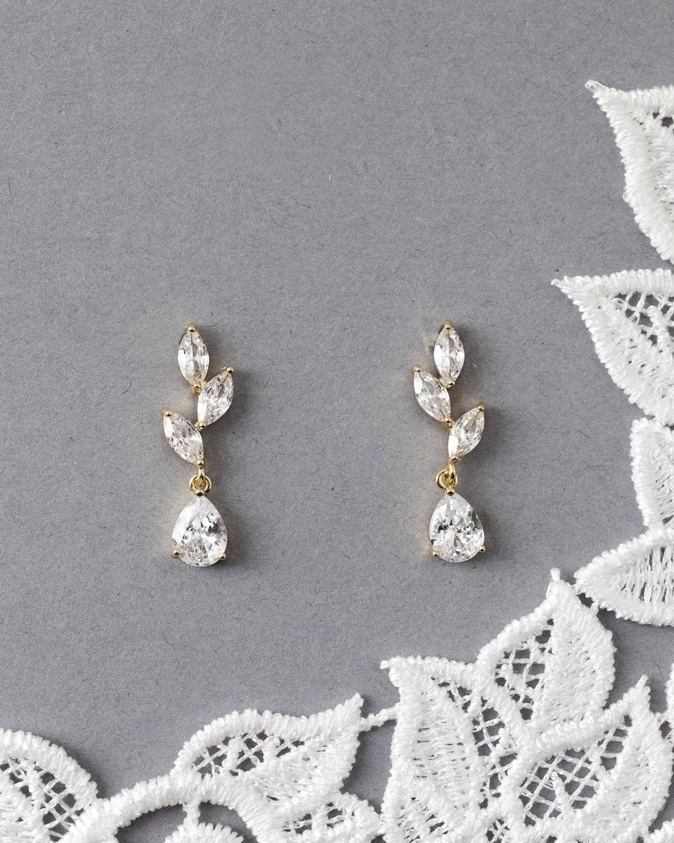 Leaf Pear Drop CZ Pendant & Earrings - Earrings - Cassandra Lynne