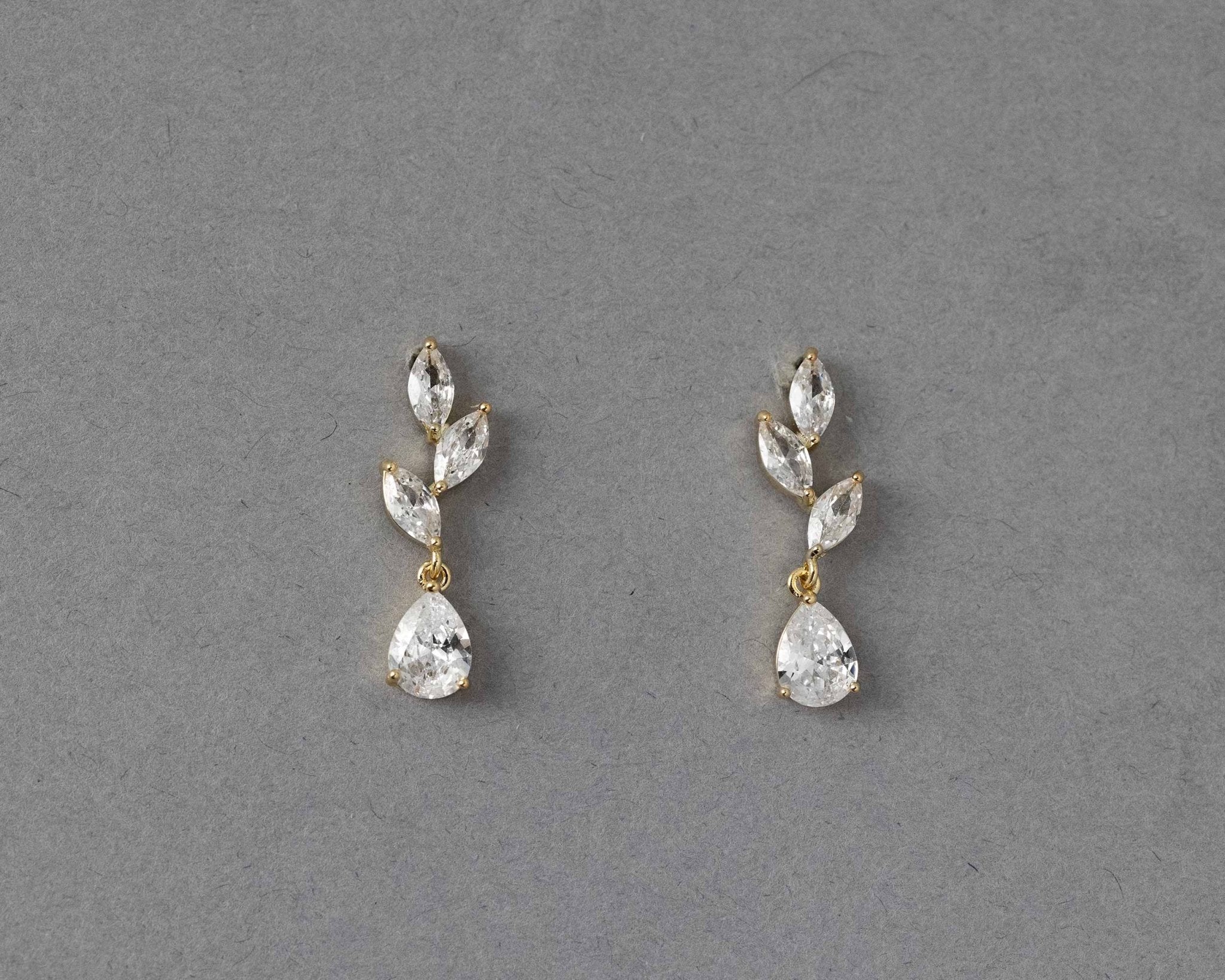Leaf Pear Drop CZ Pendant & Earrings - Earrings - Cassandra Lynne