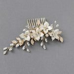 Leafy Bridal Hair Comb with Porcelain Flowers - Hair Combs - Cassandra Lynne