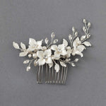 Leafy Bridal Hair Comb with Porcelain Flowers - Hair Combs - Cassandra Lynne
