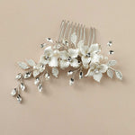Leafy Bridal Hair Comb with Porcelain Flowers - Hair Combs - Cassandra Lynne