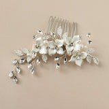 Leafy Bridal Hair Comb with Porcelain Flowers - Hair Combs - Cassandra Lynne