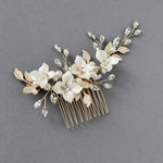 Leafy Bridal Hair Comb with Porcelain Flowers - Hair Combs - Cassandra Lynne