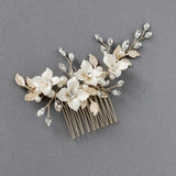 Leafy Bridal Hair Comb with Porcelain Flowers - Hair Combs - Cassandra Lynne