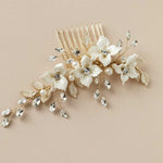 Leafy Bridal Hair Comb with Porcelain Flowers - Hair Combs - Cassandra Lynne