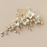 Leafy Bridal Hair Comb with Porcelain Flowers - Hair Combs - Cassandra Lynne