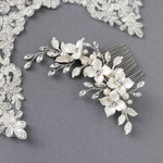 Leafy Bridal Hair Comb with Porcelain Flowers - Hair Combs - Cassandra Lynne