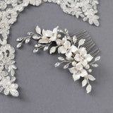 Leafy Bridal Hair Comb with Porcelain Flowers - Hair Combs - Cassandra Lynne