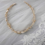 Light Gold Bridal Headband with Shimmer Leaves - Headband - Cassandra Lynne