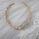 Light Gold Bridal Headband with Shimmer Leaves - Headband - Cassandra Lynne