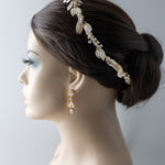 Light Gold Bridal Headband with Shimmer Leaves - Headband - Cassandra Lynne