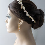 Light Gold Bridal Headband with Shimmer Leaves - Headband - Cassandra Lynne