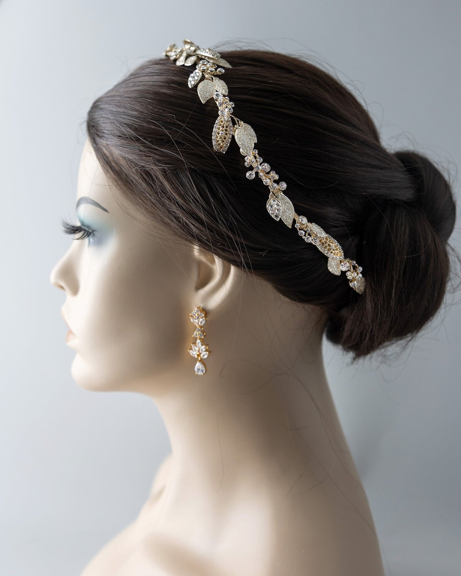 Light Gold Bridal Headband with Shimmer Leaves - Headband - Cassandra Lynne