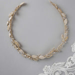 Light Gold Bridal Headband with Shimmer Leaves - Headband - Cassandra Lynne