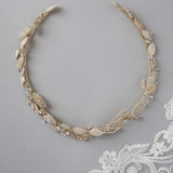Light Gold Bridal Headband with Shimmer Leaves - Headband - Cassandra Lynne