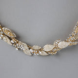 Light Gold Bridal Headband with Shimmer Leaves - Headband - Cassandra Lynne