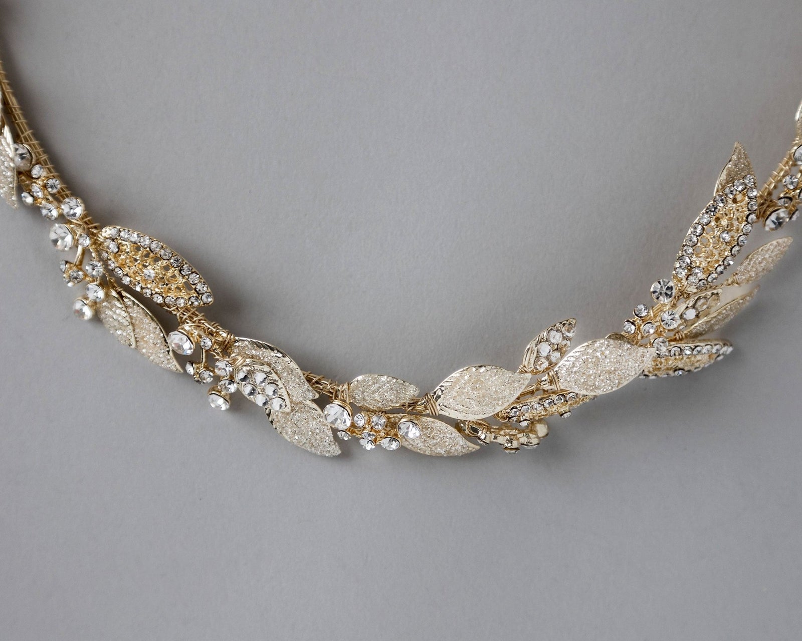 Light Gold Bridal Headband with Shimmer Leaves - Headband - Cassandra Lynne