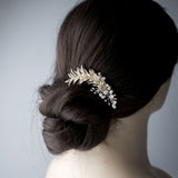 Light Gold Crystal Feather Hair Clip with Pearls - Hair Clips - Cassandra Lynne