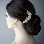 Light Gold Crystal Feather Hair Clip with Pearls - Hair Clips - Cassandra Lynne