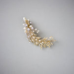 Light Gold Crystal Feather Hair Clip with Pearls - Hair Clips - Cassandra Lynne