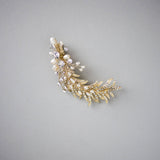 Light Gold Crystal Feather Hair Clip with Pearls - Hair Clips - Cassandra Lynne