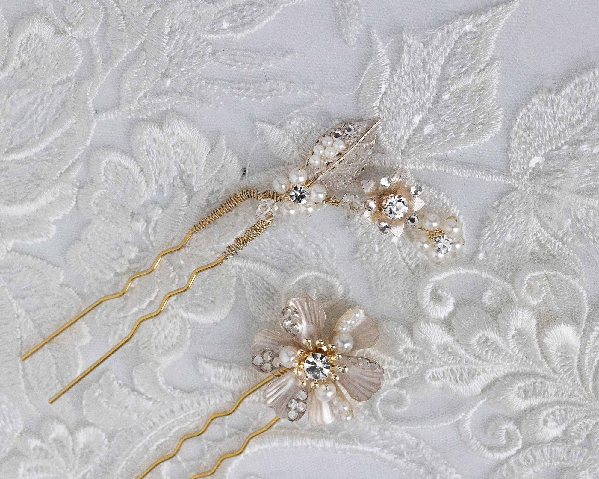 Matte Gold Flower Hair Pin Set for the Bride