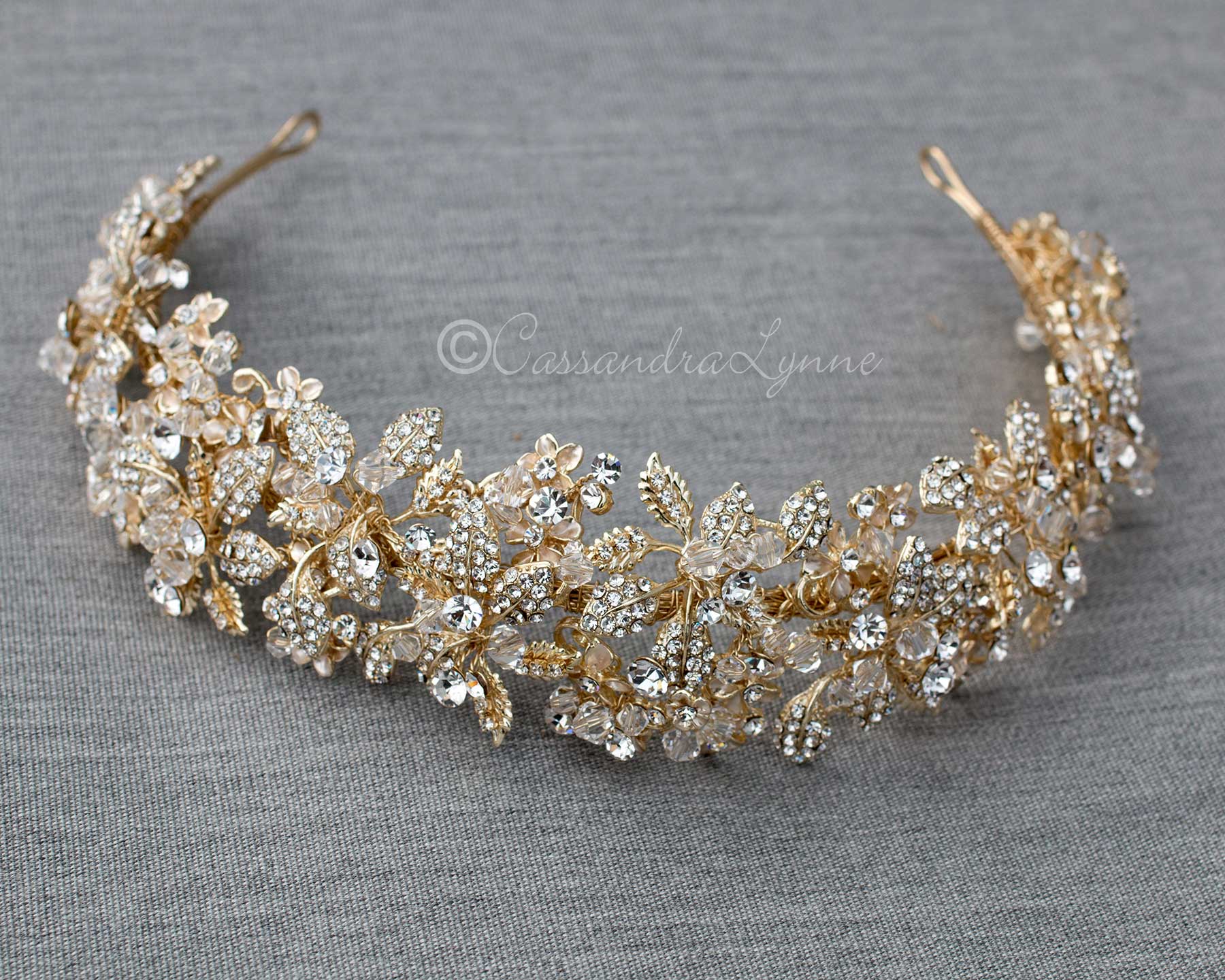 Intricate Wedding Headband with Crystal Beads - Cassandra Lynne