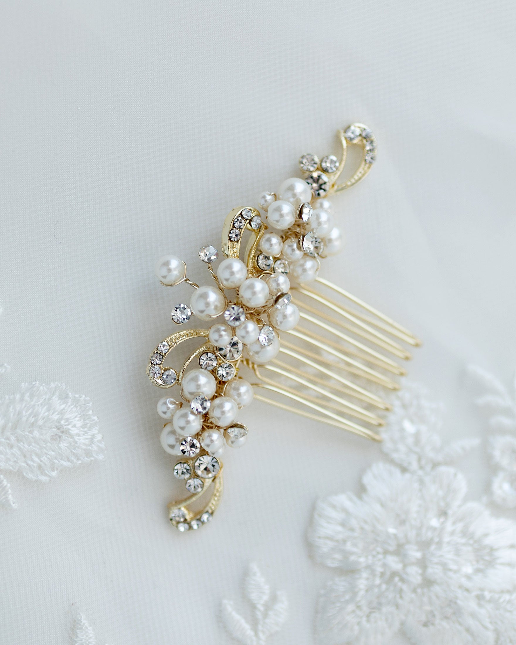 Small Swirls and Ivory Pearl Comb - Cassandra Lynne