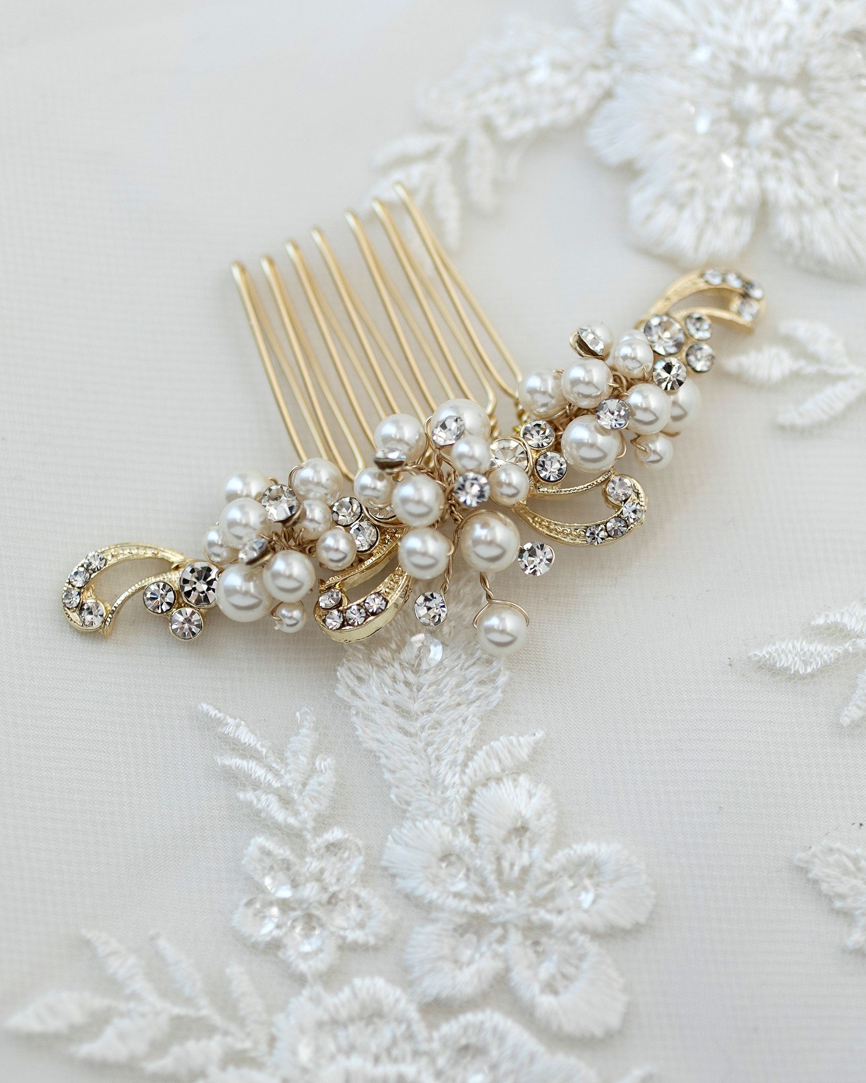 Small Swirls and Ivory Pearl Comb - Cassandra Lynne