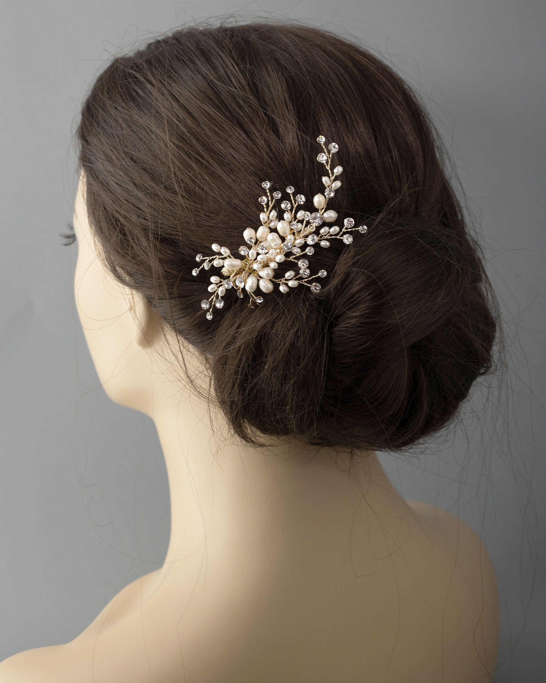 Pearl and Crystal Spray Wedding Hair Clip - Hair Clips - Cassandra Lynne