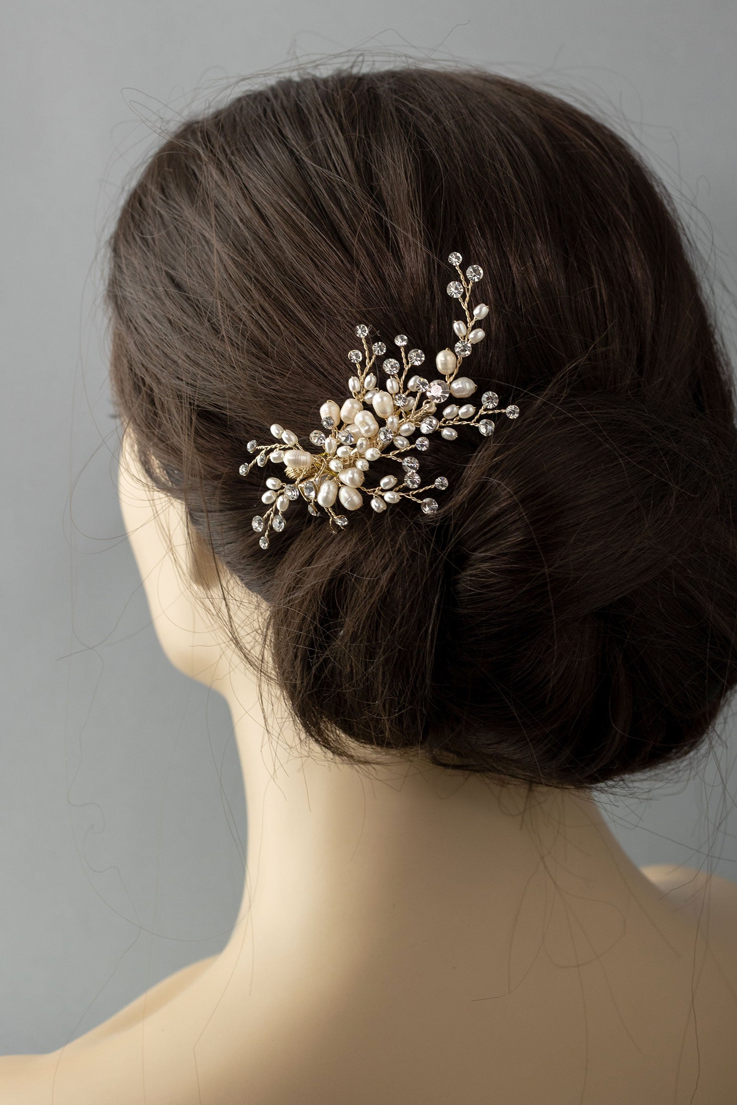 Pearl and Crystal Spray Wedding Hair Clip - Hair Clips - Cassandra Lynne