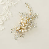 Pearl and Crystal Spray Wedding Hair Clip - Hair Clips - Cassandra Lynne