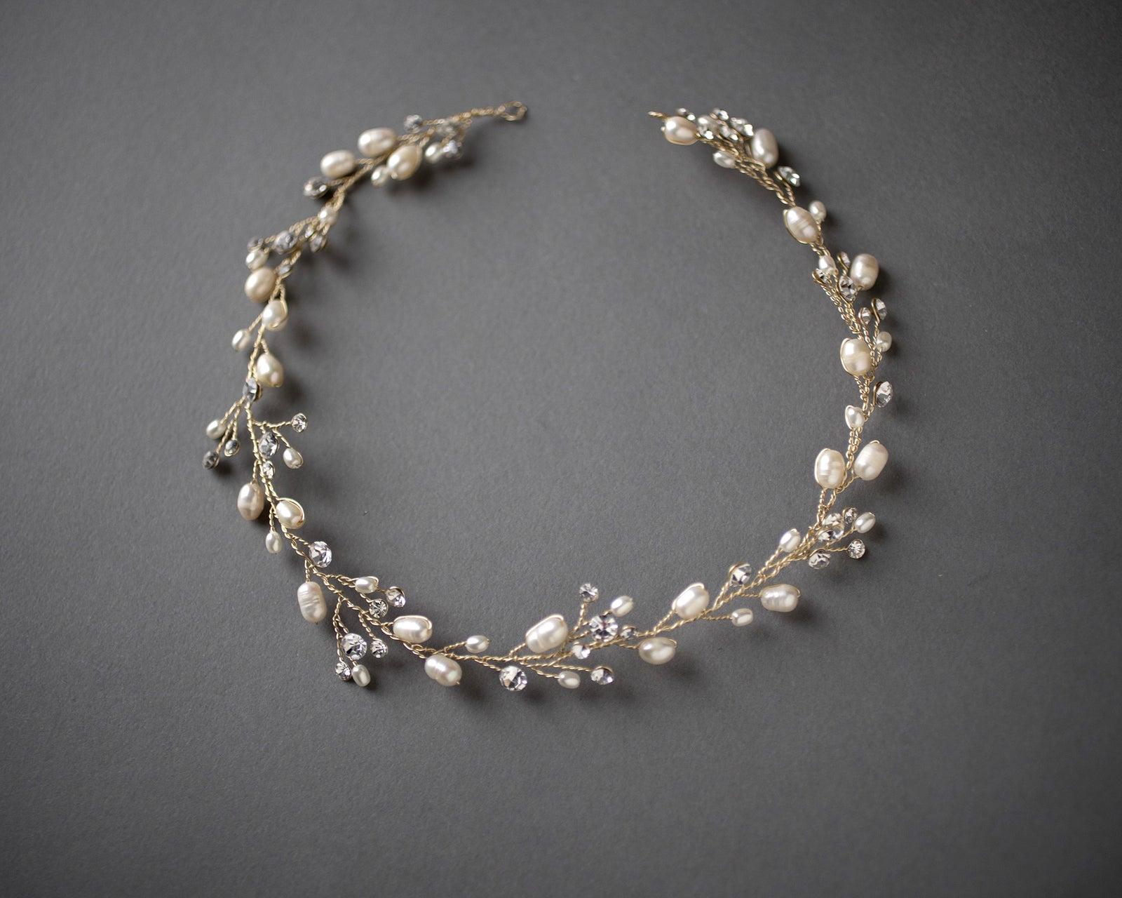 Wedding Hair Vine Headband of Freshwater Pearls and Rhinestones - Cassandra Lynne