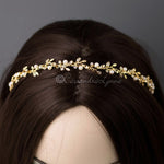 Gold headband with leaves and pearls simple - Cassandra Lynne