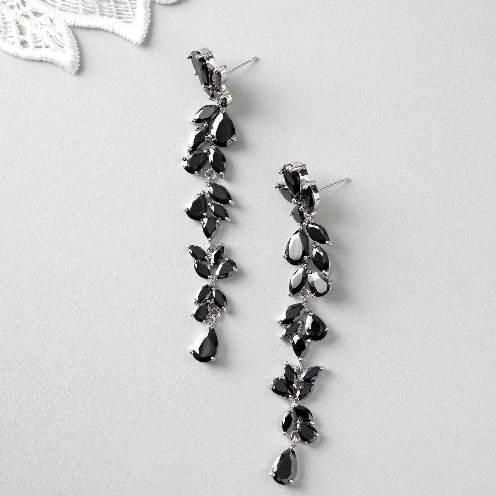 Long Bridal Earrings of Teardrop and Marquise CZ - Earrings - Cassandra Lynne