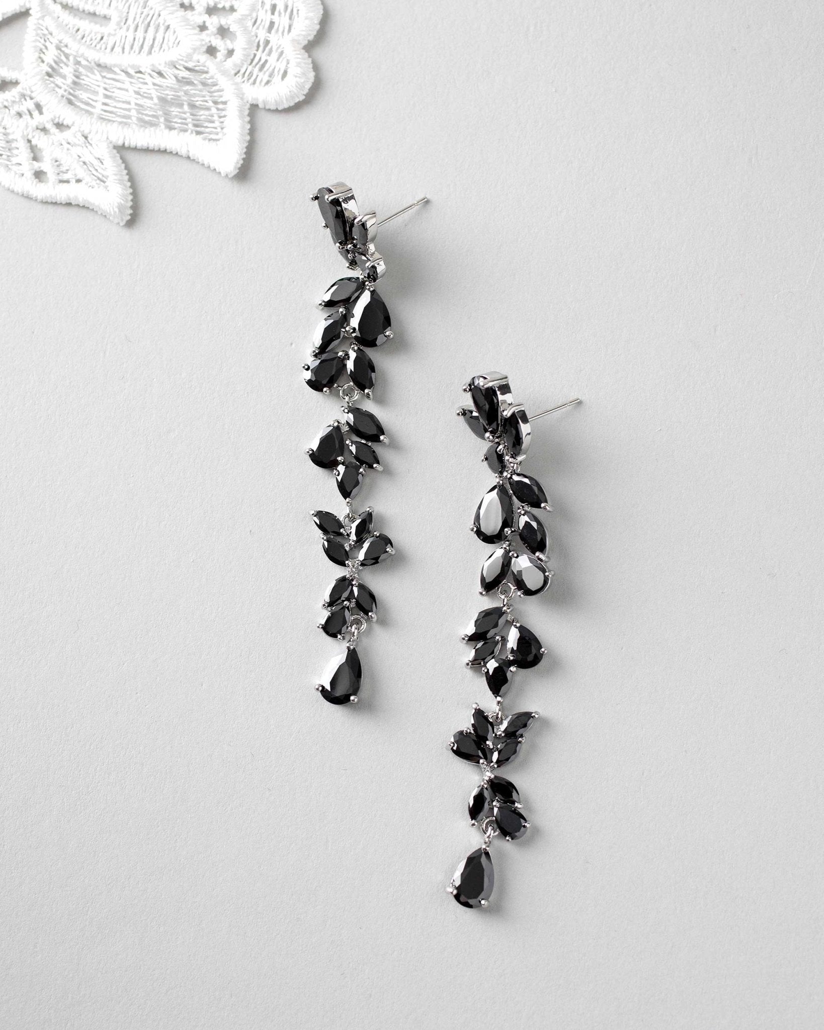 Long Bridal Earrings of Teardrop and Marquise CZ - Earrings - Cassandra Lynne